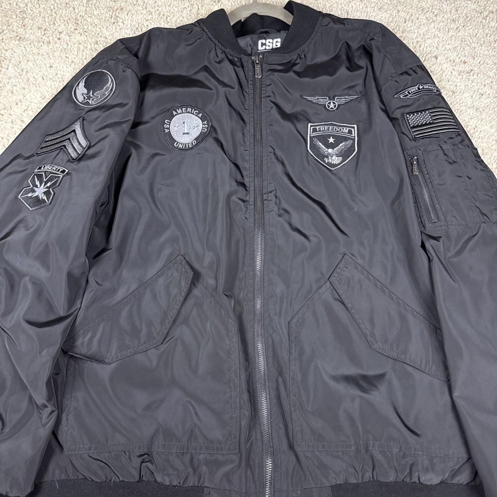 CSG Champs MA-1 Bomber Jacket Men's 2XL Black Flight Windbreaker Military...